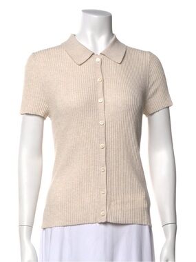 Alex Mill Suzanne Ribbed Short-Sleeve Polo Top Ivory